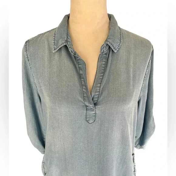Thread & Supply Medium 3/4 Sleeve Chambray Shirt Dress Tunic Denim Blue Pockets - Picture 5 of 8